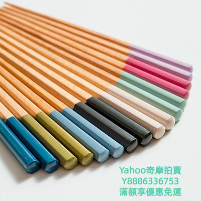 筷子SUNLIFE日本進口六角彩色兒童實木防滑筷子日式可機洗輕便寶寶筷