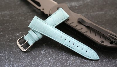 19mm收16mm進口高級感真皮壓鱷魚皮紋錶帶,armani蕭邦chopard錶HAPPY SPORT- 天藍色