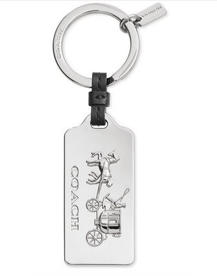 Coco小舖COACH 63159 HORSE AND CARRIAGE METAL HANGTAG KEY RING 銀色鑰匙圈