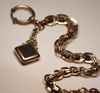 百年德國 🇩🇪 A-DDOUBLE 高純度黃金鍍金古董懷錶鍊 附有優美的黑魔法吊墜