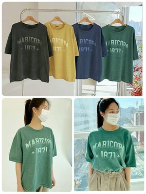 正韓 korea韓國進口Bonita綠色英文字1871短袖T恤棉麻衫  現貨  小齊韓衣