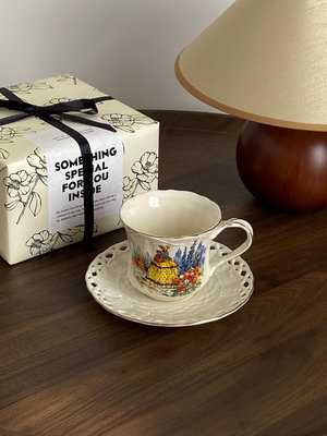 復古歐式少女莊園描邊咖啡杯禮盒裝下午茶茶具杯碟套裝伴手禮杯子~半島鐵盒