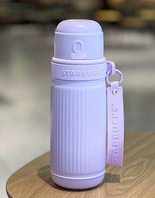 星巴克2024龍年杯子萌趣紫色條紋不鏽鋼大容量保溫隨行杯簡約禮物