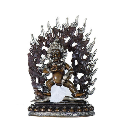 黑財神銅像尼泊爾手工7寸銅鎏銀西藏生財中式擺件五姓財神嗨購
