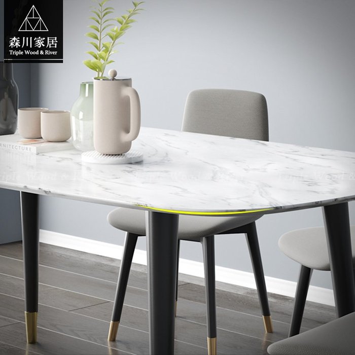 《森川家居》PRT-34RT09-現代輕奢設計石面1.6米萬用桌 餐桌餐椅/設計師金屬/北歐美式LOFT/品東西IKEA