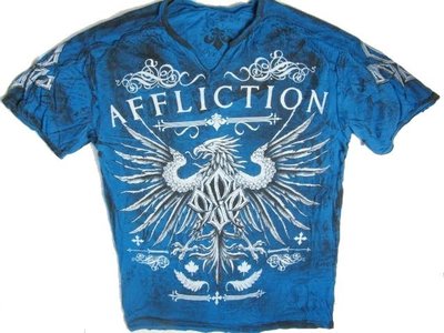 Affliction 短袖 T 恤 藍色 白色 GSP 老鷹翅膀重機格鬥刺青潮牌手作設計 M L XL 【以靡專櫃正品】