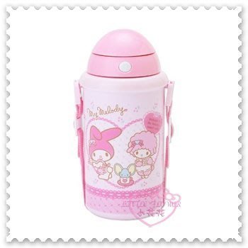 ♥小公主日本精品♥ Hello Kitty 美樂蒂 可背式 直瓶 好攜帶 背帶 安全冷水壺日本製 56754506
