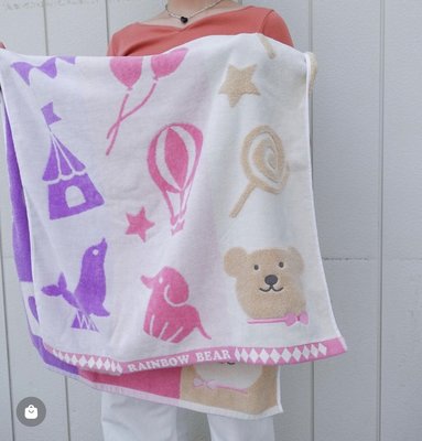 水金鈴小舖 RAINBOW BEAR 日本製 彩虹熊 毛巾 毛巾被 大浴巾 大判 草莓粉 汽車藍 雲朵 馬戲團 冒險故事