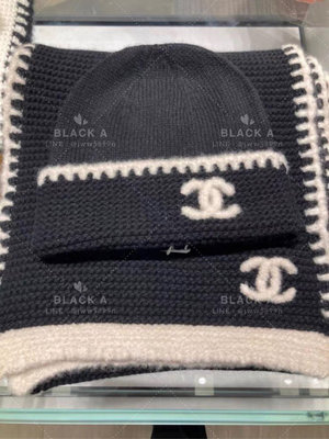 【BLACK A】Chanel 23A 鉤花針織羊絨圍巾 毛帽 黑色/白色 價格私訊