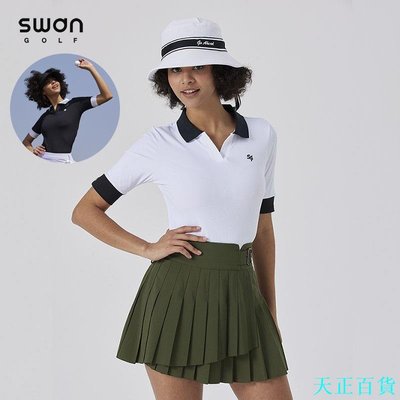CC小铺Swan LOVE Golf 短袖女士高爾夫 T 恤夏季 V 領運動上衣女士速乾修身襯衫戶外女性透氣運動服