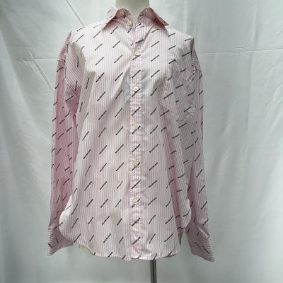【一元起標 05/14】BALENCIAGA 巴黎世家 粉條紋滿版LOGO襯衫 #32 精品服飾 時尚流行
