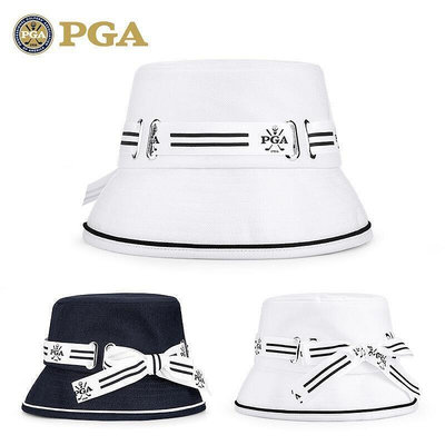 美國PGA 新品高爾夫球帽女士漁夫帽遮陽防曬內裡吸汗帶蝴蝶結綁帶