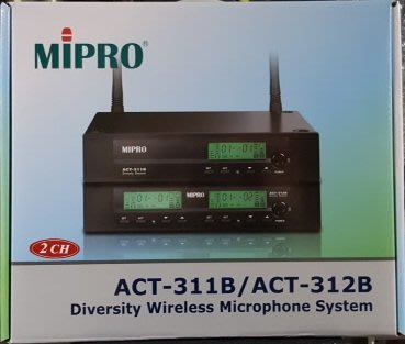 MIPRO ACT-312B 半U雙頻道無線麥克風 配備：1個小蜜蜂（腰掛）1個領夾 1支無線手握麥克風