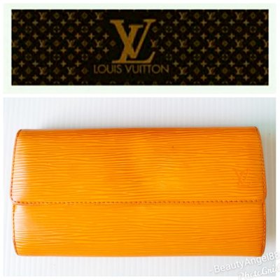 真品 Louis Vuitton 扣式 EPI 黃色發財夾 LV 長夾498 一元起標 零錢包 名牌精品皮夾 有BV