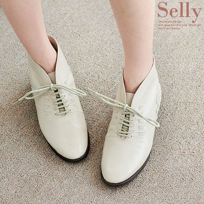 手工 編織 打腊 牛皮 牛津 小短靴-Selly-沙粒-(03S55)-2色