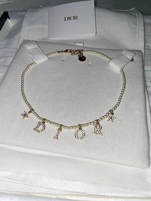 Christian Dior克里斯汀·迪奧-超美珍珠金色水鑽字母排列星星項鍊 項鏈