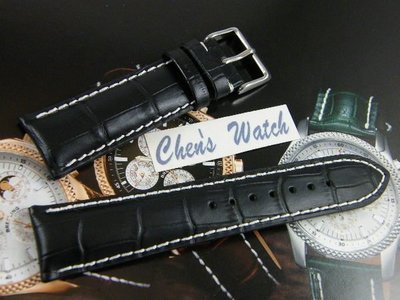 【錶帶家】『特厚耐用』百年靈 BREITLING IWC 漢彌頓 代用 20mm 22mm 24mm 粗白線鱷魚紋牛皮錶帶
