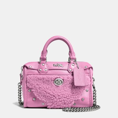 Coco小舖COACH 36478 Rhyder satchel 18 in shearling棉花糖粉小手提/斜背包