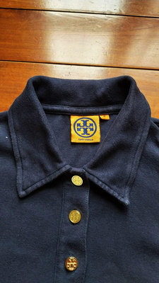 TORY BURCH / TB logo金屬鈕釦 黑色短袖POLO T恤上衣