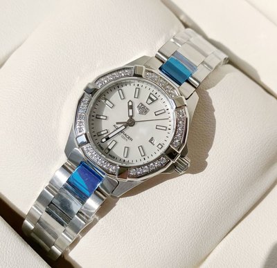 TAG HEUER Aquaracer 珍珠貝母錶盤 銀色不鏽鋼錶帶 石英 女士手錶 WBD1413.BA0741