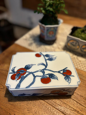 日本回流 全新全品純手繪柿子畫片食盒，收納盒，柿右衛門風格，