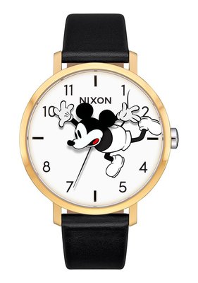 預購 美國帶回 Disney Mickey Mouse x NIXON 聯名限量錶 情人節 經典米奇高質感黑色皮革手錶帶