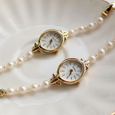 日本agete新款天然淡水珍珠手錶ins風格手鍊式錶帶精緻石英女錶