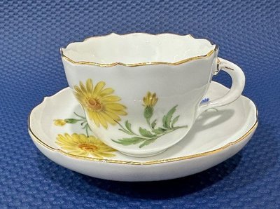 【湛瓷Meissen】德國麥森Meissen 手繪花卉系列黃瑪格麗特咖啡杯盤組