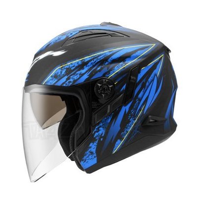 瀧澤部品 ZEUS 瑞獅 ZS-613B AJ5 消光黑藍 彩繪 半罩安全帽 雙鏡片 內藏墨片 通勤 機車摩托車重機