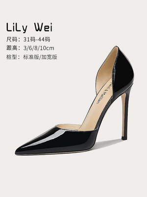 Lily Wei黑色中空涼鞋氣質通勤高跟鞋百搭小碼女鞋313233名媛風夏-麵包の店