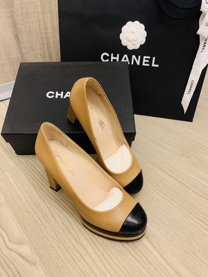 全新現貨全專櫃正品Chanel Escarpins漸層牛皮防水台粗跟高跟鞋 38 號 附紙盒