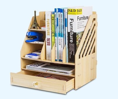 【L157】DIY豪華木質文具收納架 辦公用品 大號桌面抽屜式收納盒 木質文件架 創意文件盒 木製置物架 艾比讚
