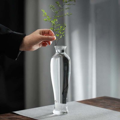 漫友擺件 吹玻璃花瓶透明插花水培花器家居餐桌客廳新中式禪意水養觀音瓶