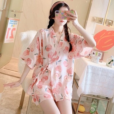【熱賣精選】和服日本JULIPET 和服睡衣女夏季可愛日式純棉紗布短袖家居服套裝薄款