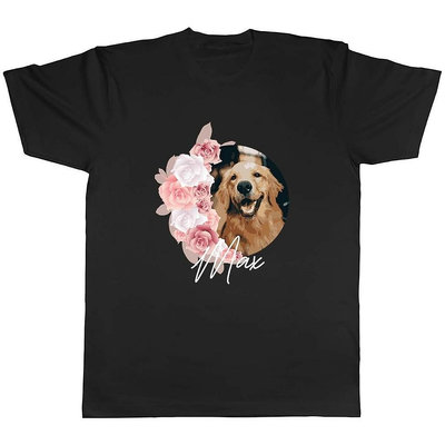 個性化狗與花動物男士 T 恤棉（滿599免運）