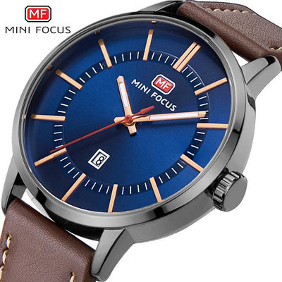 現貨男士手錶腕錶MINI FOCUS福克斯男士手錶石英錶商務休閑皮錶帶防水MF0033G