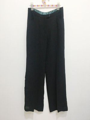 韓風 高腰西裝褲 雪紡黑 直版寬管 口袋設計