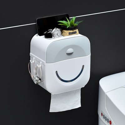 浴室笑臉紙巾盒塑料廁所手紙置物紙巾架免打孔壁掛紙巾盒
