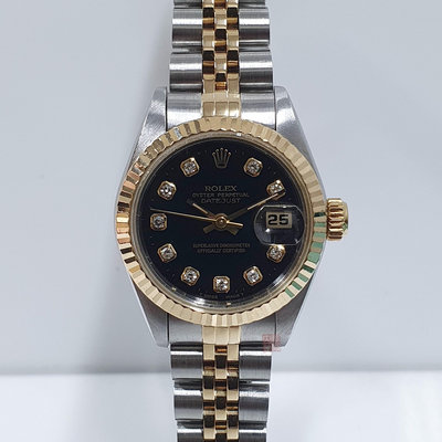 ROLEX 勞力士 69173 Datejust 蠔式女錶 新包台 原裝十鑽黑色面盤 錶徑26mm 大眾當舖L662
