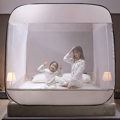 床包出口日本 高級蒙古包蚊帳免安裝三開門 有底防摔兒童家用可掛風扇
