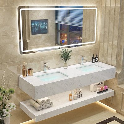 大理石雙盆浴室柜現代簡約輕奢浴室組合衛浴柜洗漱臺洗臉盆智能鏡