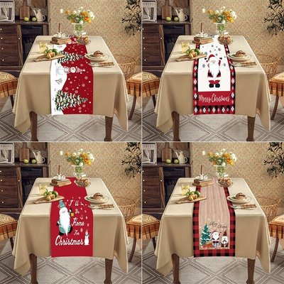 聖誕節桌布 歐式節日桌旗 防油亞麻桌墊 棉麻輕奢長條 喜慶紅色 餐桌裝飾 聖誕節裝飾 聖誕老人 tablecloth