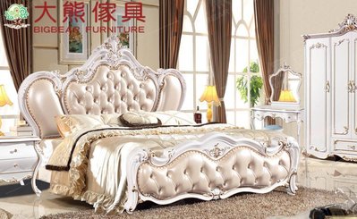 【大熊傢俱】 XSL 2015-07A 雙人床  新古典 床架 法式皮床 美式實木床 臥室家具 雙人床台