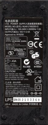 二手NB NU40-2160250-I3 AC:100-240V ~1.5A DC:16V/2.5A(Fujitsu)