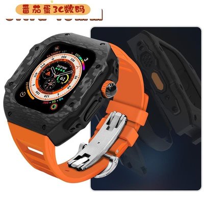 【番茄蛋3C數碼】適用於 Apple Watch 8 Ultra 49mm 45mm 44mm 蘋果手錶豪華碳纖維錶殼錶帶套件改裝套裝