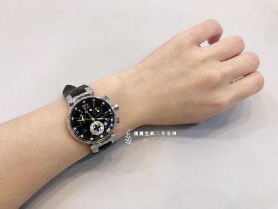 A7873 LV黑色錶盤三眼/日期12點鑽運動錶帶雙鑽cup女錶 (遠麗精品 台北店)