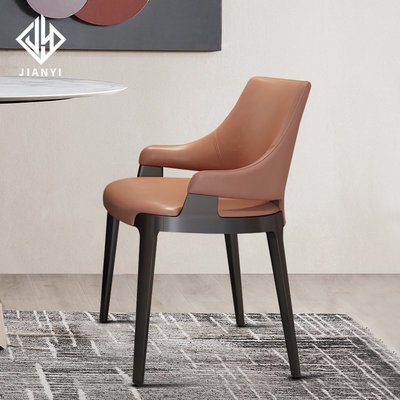 簡約現代真皮餐椅家用意式極簡實木椅子設計師款洽談椅商用凳子