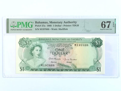 豹子888 巴哈馬 1 元 1968年初版 女王鈔 女王紙幣