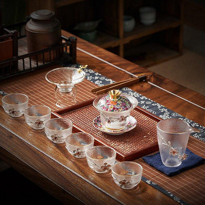【現貨精選】琺瑯彩高檔功夫茶具套裝玻璃蓋碗茶杯大號商用三才茶碗泡茶器禮盒