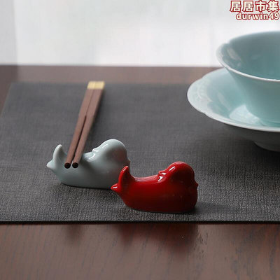 一間中式陶瓷筷子架紅色鴛鴦筷子託小擺件餐具配件擺臺用